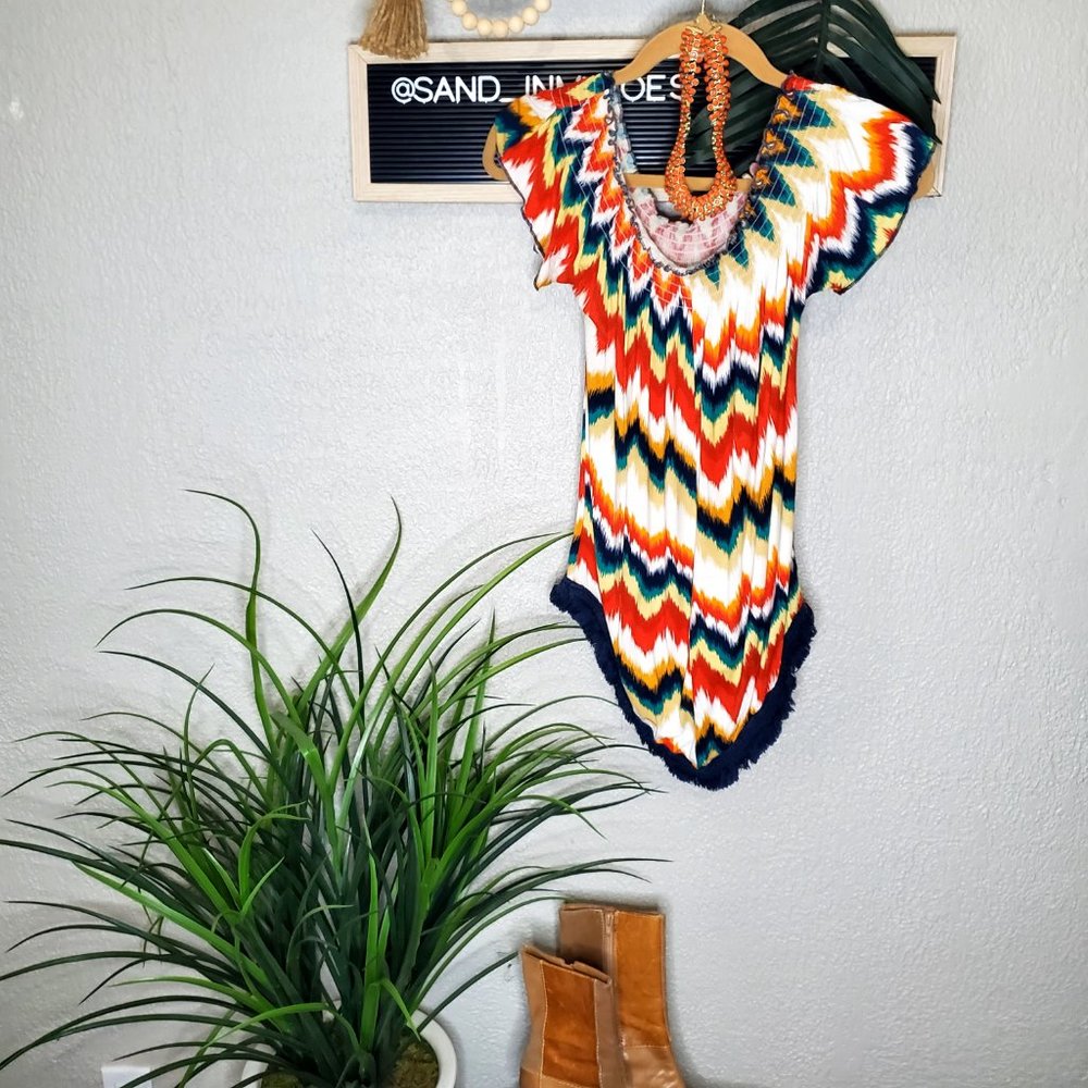 Shannon Ford I Multi-Color Off Shoulder  Mexican Inspired Festive Top Sz…